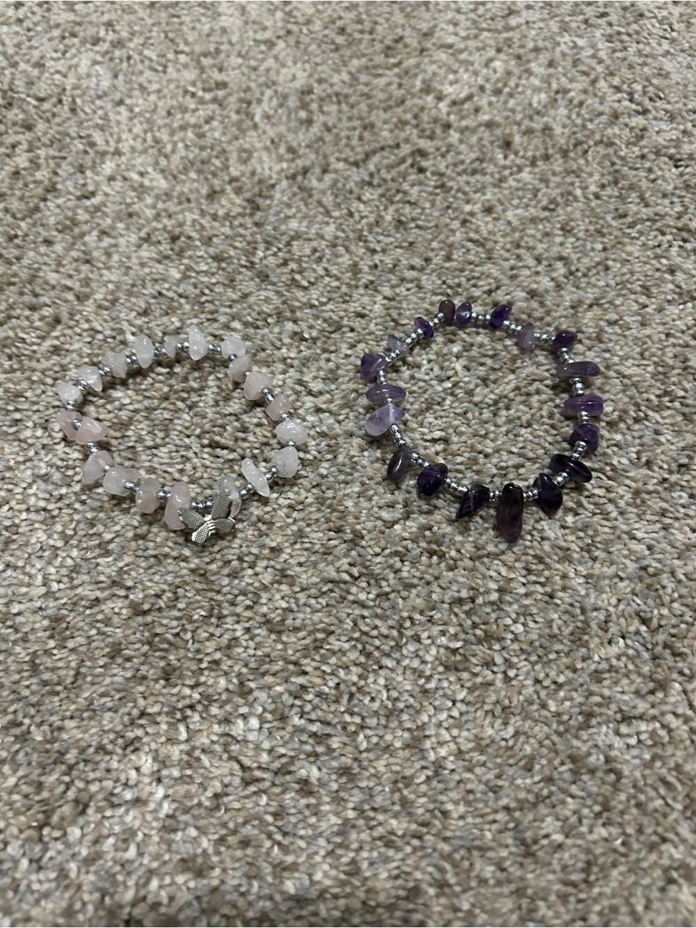 Rose Quartz & Amethyst Chip Stretch Bracelet Set